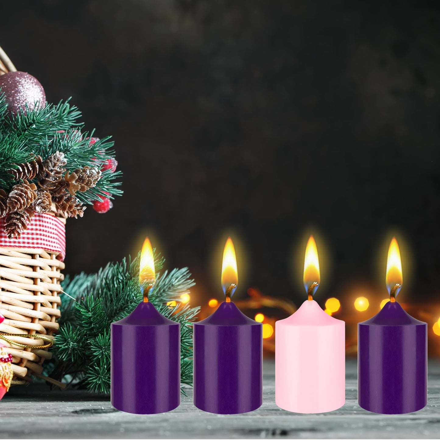 Mega Candles 4 pcs Unscented Christmas Advent Candles Set, Hand Poured Premium Wax Bell Top Round Pillar Candle 2 Inch x 3 Inch, Holidays, Festivities, Devotional, Church, Wreath, Party, Gifts