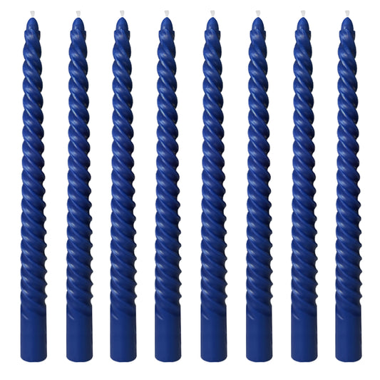 8 Pack 10 Inch Navy-Blue Spiral Taper Candle Set, 7/8 Inch Unscented Driples Candlesticks for Home Decoration, 6-7 Hours Burn