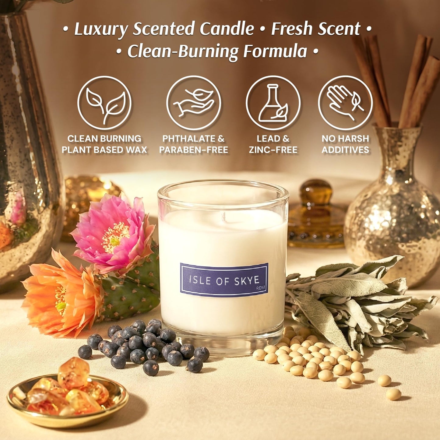 Isle of Skye Luxury Scented Candle – Natural Plant Based Wax, 9oz – Fir Balsam, Sage, White Orchid & Eucalyptus - Long Lasting 60 Hour Burn – Non-Toxic, Hand-Poured in USA for Home