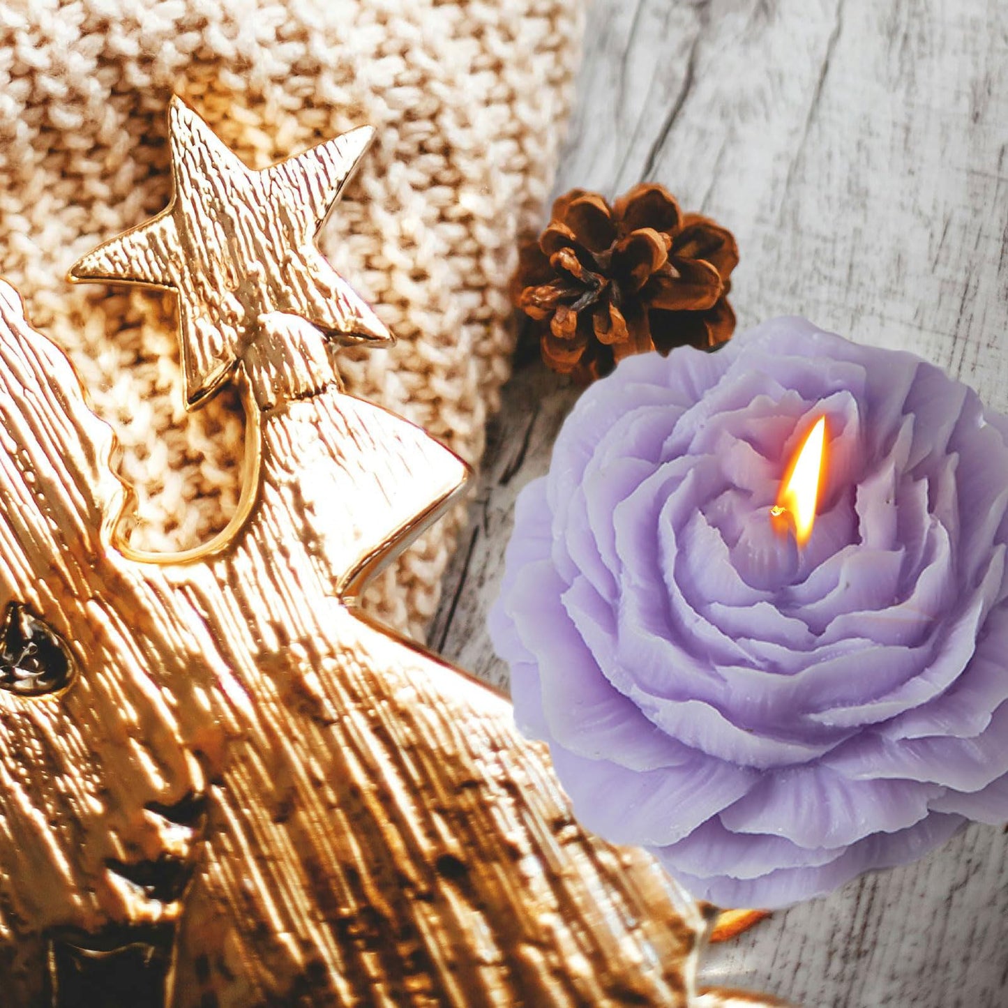 Peony Flower Shape Candles 1 Pack Soy Wax Decorative Candle for Bedroom Home Scented Candle Gift to Friends Family (Purple)
