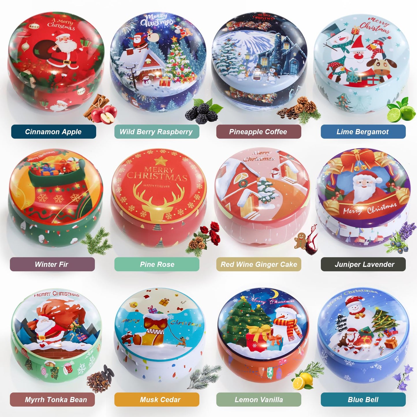 12 Pack Christmas Scented Candles with Natural Soy Wax, Long Lasting Aromatherapy Soy Candles for Home Scented, Christmas Candles Gift Set for Women & Friends