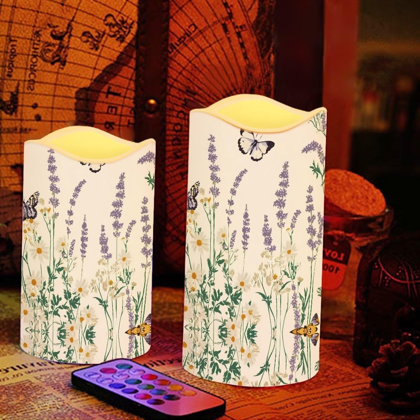Cozeyat Daisy Christmas Gift Flameless Candles 4 Pack Battery Operated LED Pillar Candles with Remote Timer Flickering Waterproof for Indoor Outdoor Home