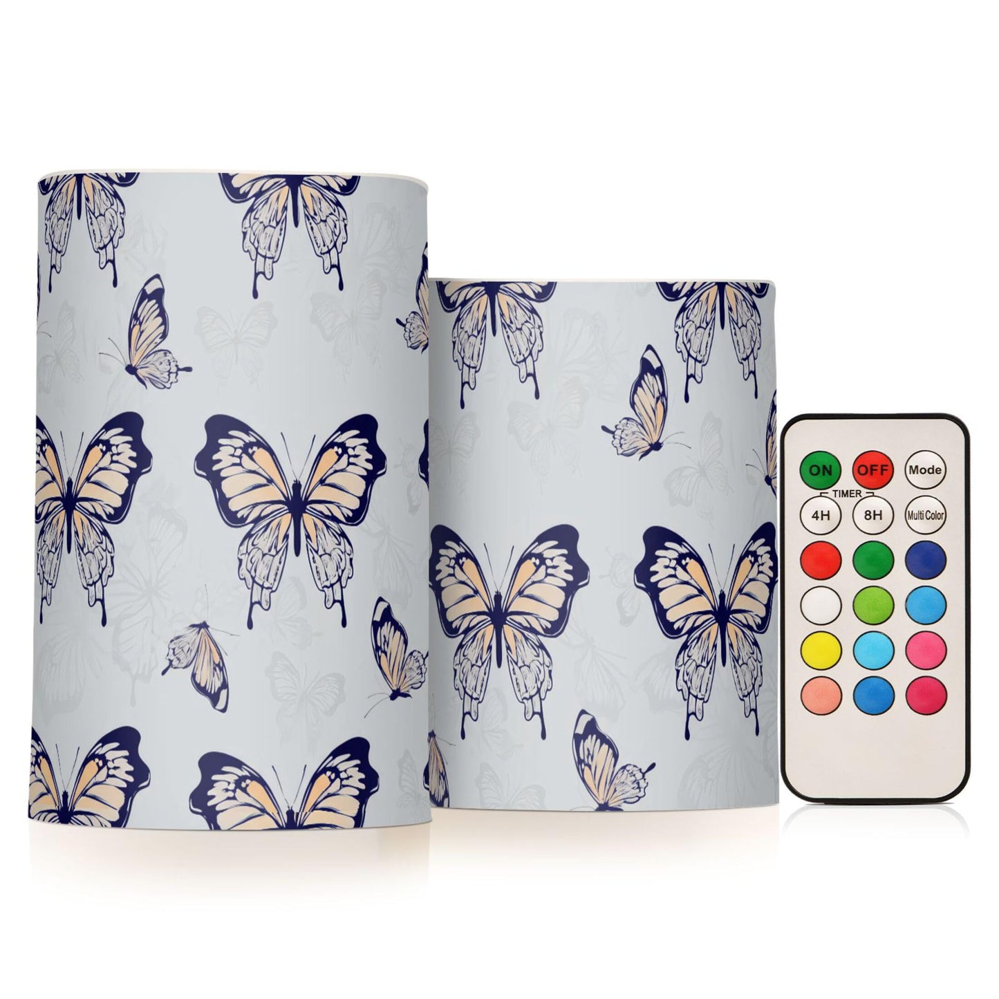Grgvtei Flameless Candles Gray and Black Butterflies Flickering LED Pillar Candles with Remote & Timer, Battery Operated Set of 2 Warm Glow for Wedding Party Home Decoration