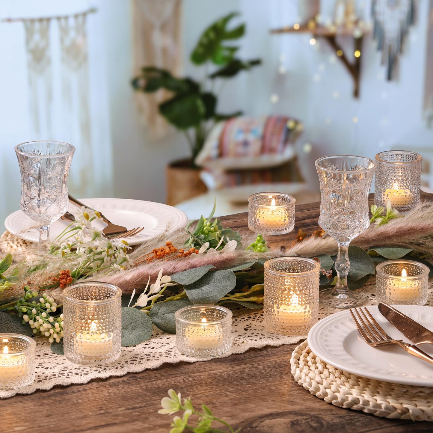 NITIME Glass Votive Candle Holders Set of 24, Assorted Heights Polka Dot Tea Light Holders for Wedding Centerpieces, Table Decor, Party & Home Decoration, Fits Standard Votives & Tea Lights