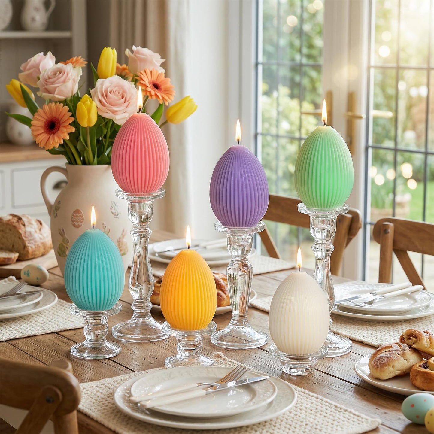 Lanpn 6 Pcs Easter Egg Candles Gift Set, Mini Egg Shaped Votive Tea Lights, Easter Flower Fruit Scented Candles, Each 2.8 oz, Spring Party Holiday Decor Home Table Centerpiece, Macaron Color