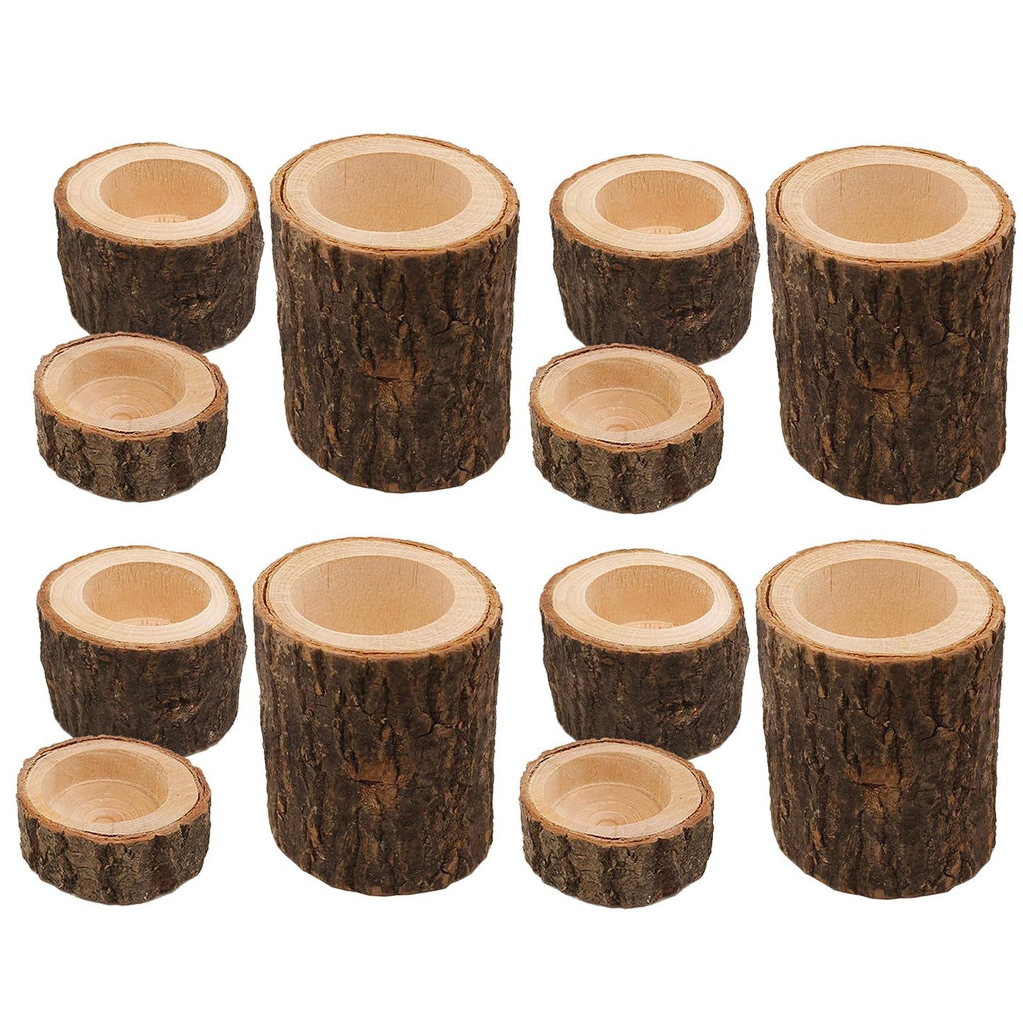 Tesytto Set of 12 Wooden Tea Light Candle Holders, Personalized Natural Wooden Votive Vintage Tea Light Candle Holders for Rustic Centerpieces for Dining Table Wedding Party (Set of 12)