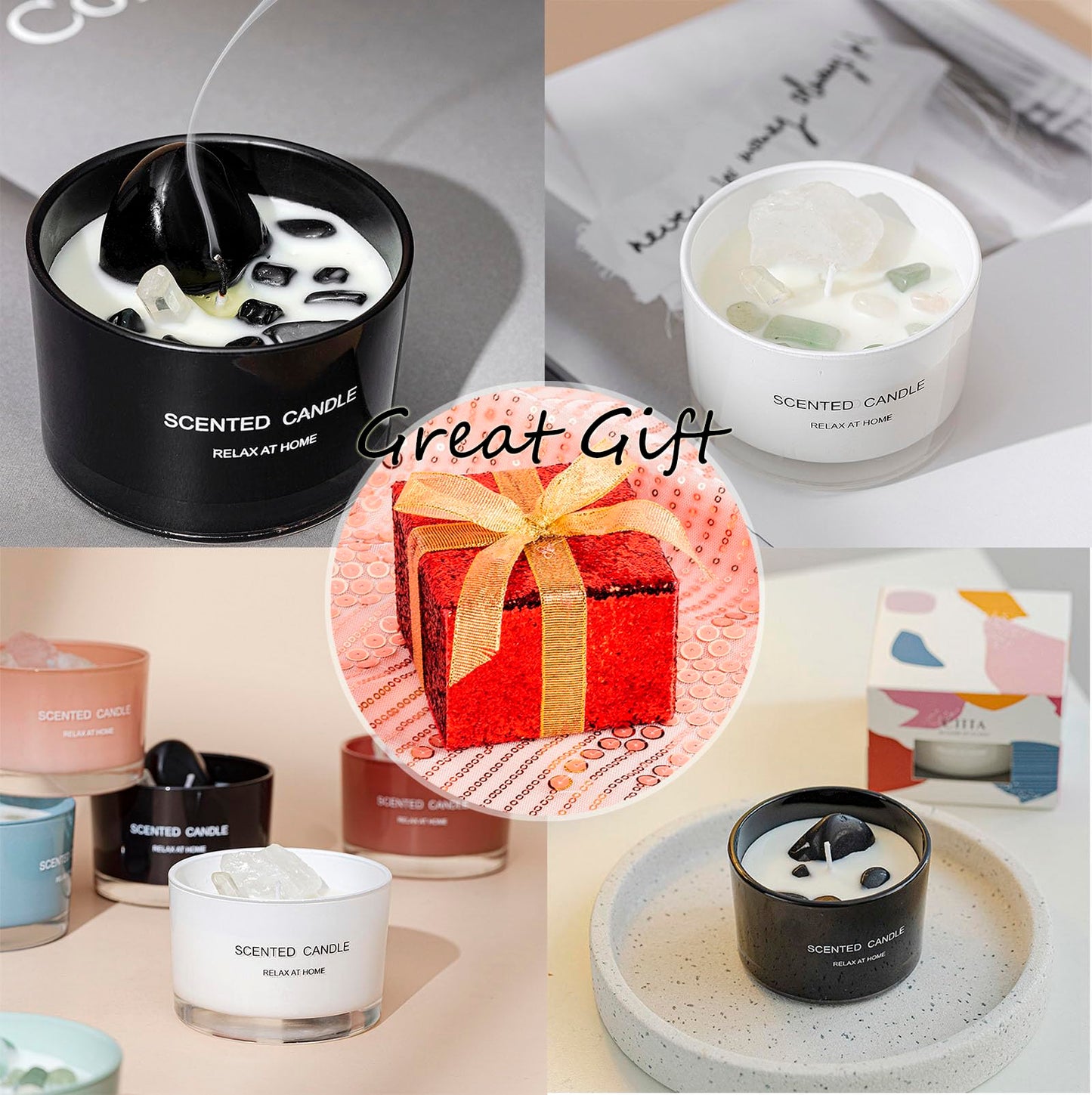Healing Crystal Candles Chakra Jar Candle Soy Candle Gifts for Women Scented Candle Set 2 Pack Black and White