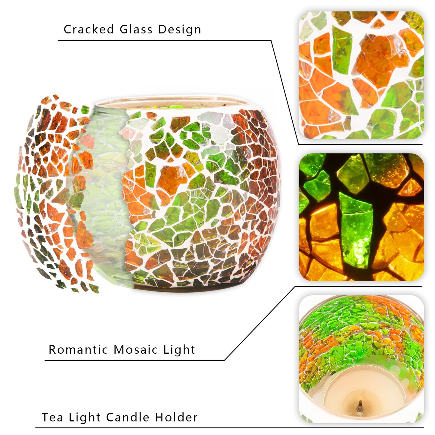 Rancco Glass Votive Candle Holder for Tealight, Romantic Mosaic Cracked Candle Holder, Candle Lamp Aromatherapy Candlescape Bowl for Valentine's Thanksgiving, Christmas Table Centerpiece, Party Decor