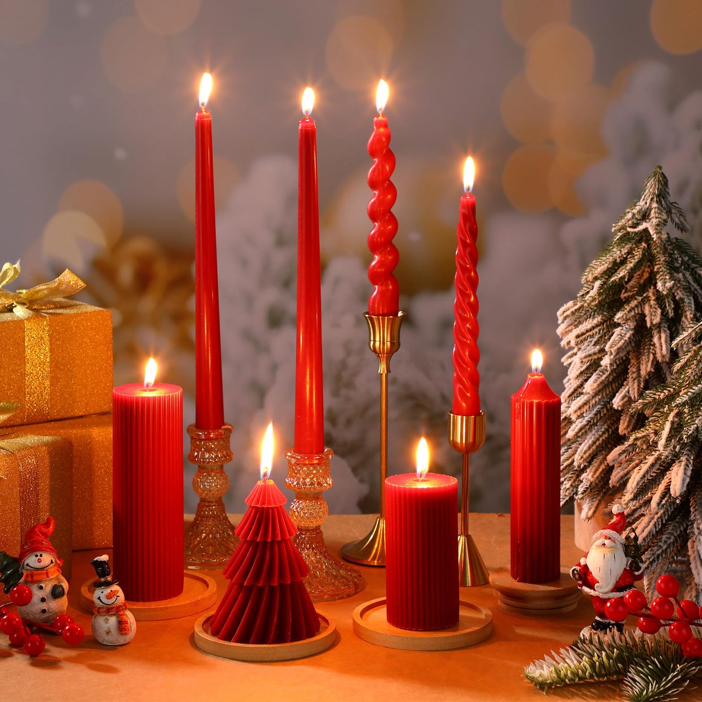 Nuanchu 8 Pieces Christmas Candle Stick Sets Spiral Taper Twisted Candlesticks Scented Smokeless Soy Wax for Wedding Holiday Dinner Home Decorations(Red)