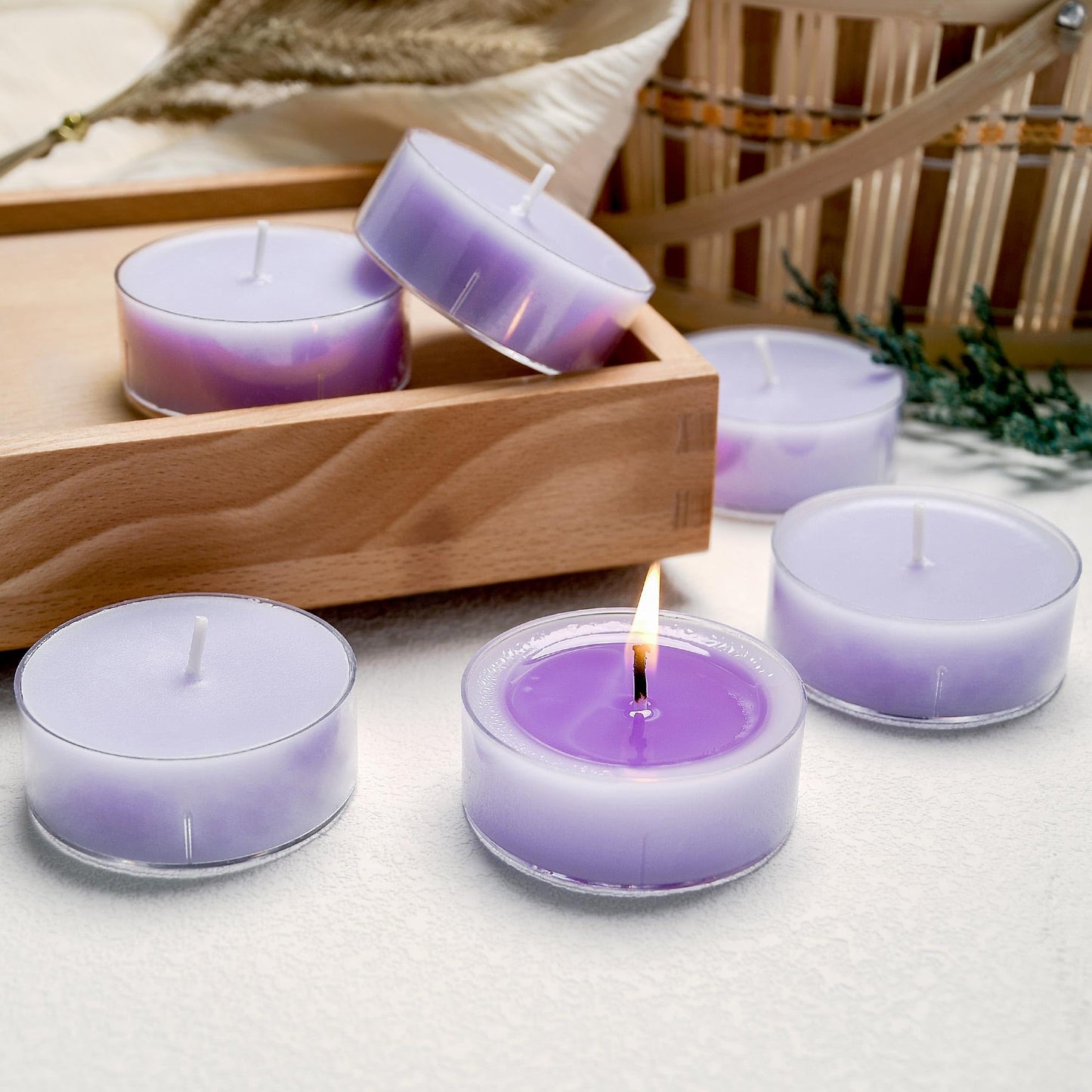 Aile Craft Lavender Scented Tealight Candles, 10pcs Natural Soy Smokeless Tea Lights Candle for Christmas Day, Home Decor, Dinner, Weddings, Party - (Round, Purple)