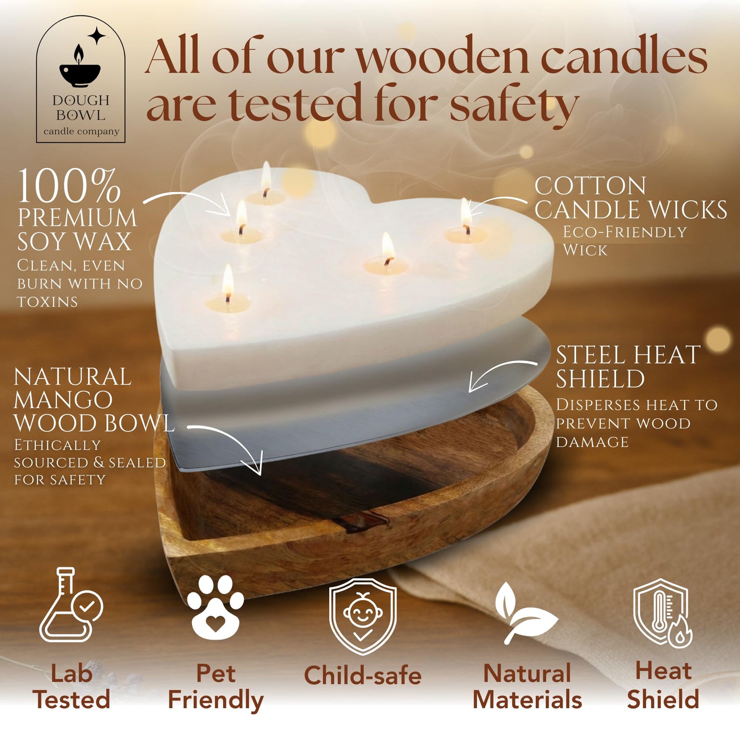 Dough Bowl Candle Co. Rose Candle - 10x10x2 Large Heart Shaped Scented Soy Candles for Women, Valentines Day Decor Gifts for Home, 5 Wick White Decorative Natural Aromatherapy, 30 Hour Burn Time