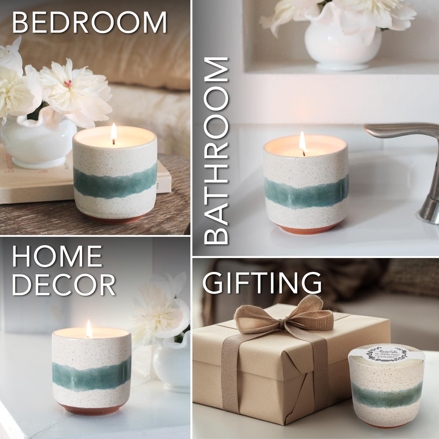 The Growing Candle, Unscented Fragrance Free Candles, 8.5oz Ceramic Pot, 100% Soy, Edith