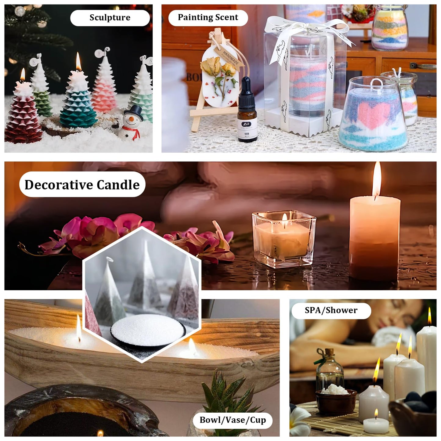 Niceme Snow Pearled Candles - 12Oz Customized Powdered Candle Sand Pourable Refillable White Pearled Candle Wax Long Lasting All Natural for Halloween Thanksgiving Christmas Wedding Party (No Wick)