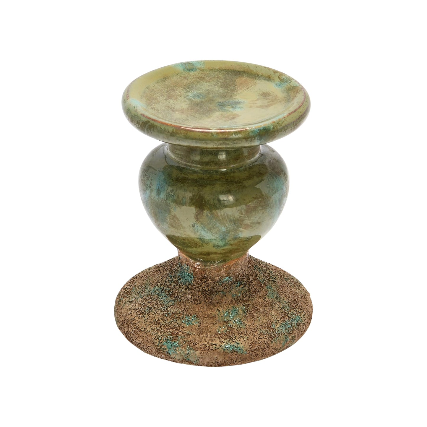 Creative Co-Op 2-Tone Sculptural Terracotta Pillar Candle Holder, Distressed Green