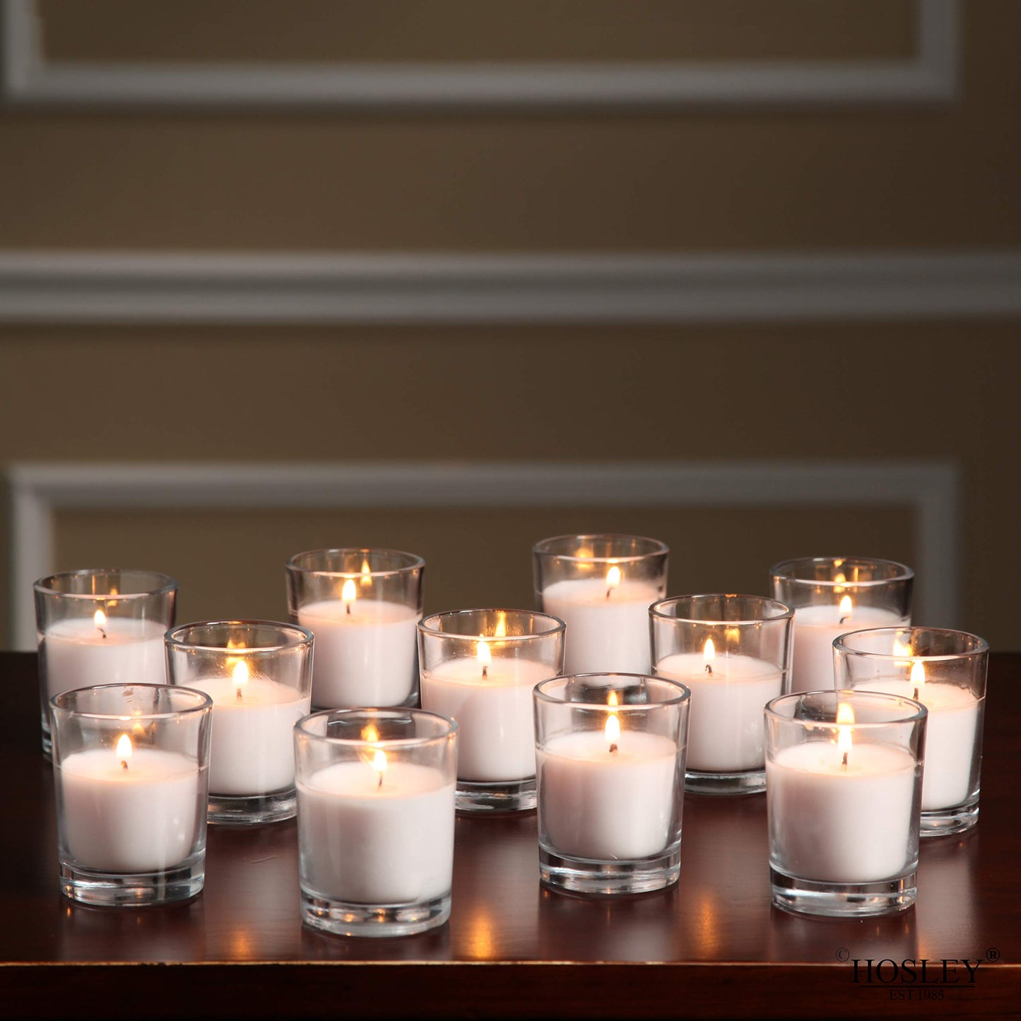 Hosley's Set of 24 Ivory Unscented Glass Filled Votive Candles, Hand Poured Wax Candle Ideal Gifts for Aromatherapy Spa Weddings Birthdays Holidays Party