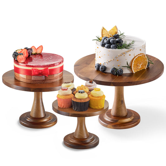 TIDITA Set of 3 Acacia Wood Cake Stand Set – Wooden Rustic Farmhouse Cupcake Stand - Wedding and Birthday Decorating Cake Pedestal Stand - Dessert Display Serving Use at Parties, Restaurants, Birthday