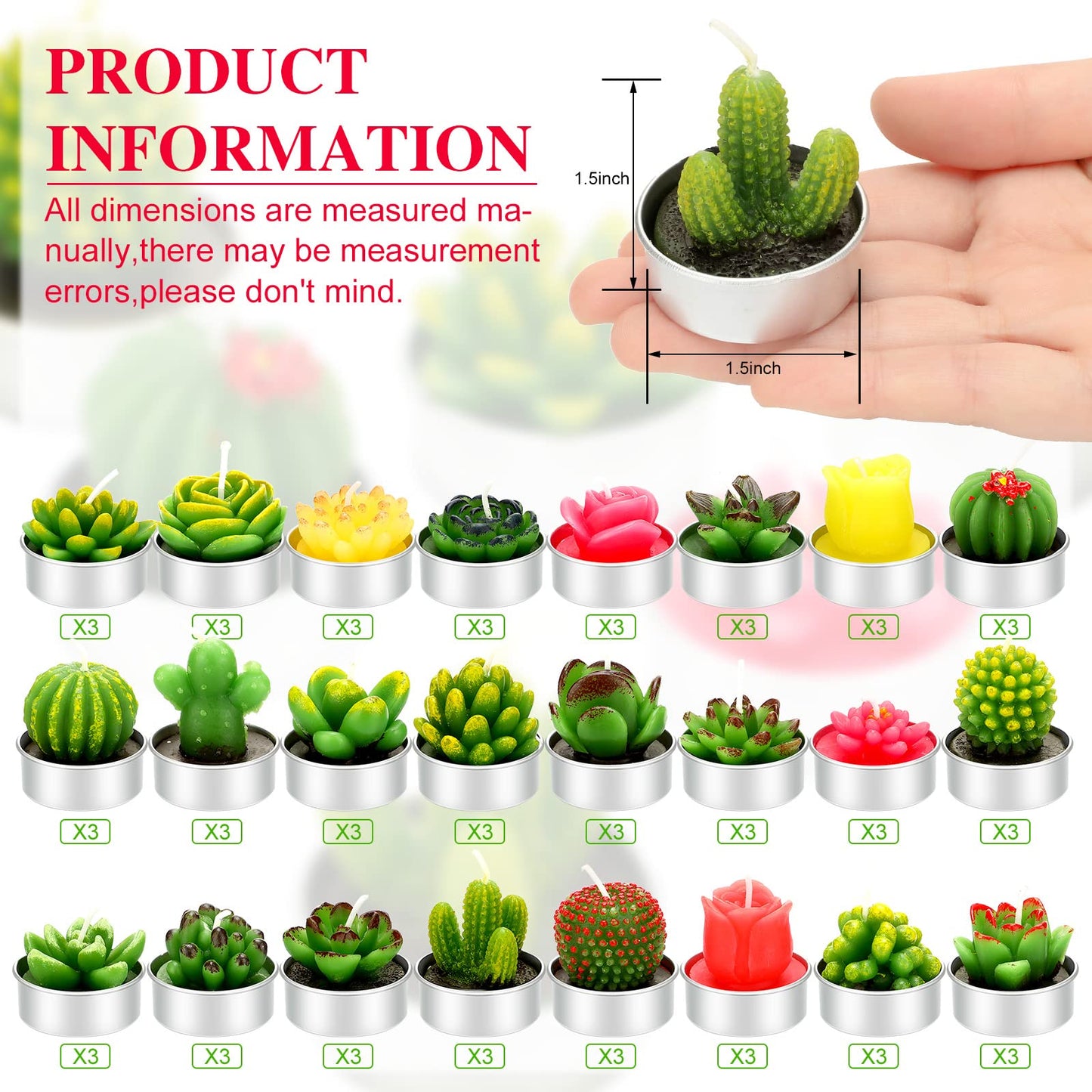 Lounsweer 72 Pcs Cactus Tealight Candles Artificial Succulents Tealight Candles for Birthday Shower Wedding Spa Party Favors Gifts Home Decor