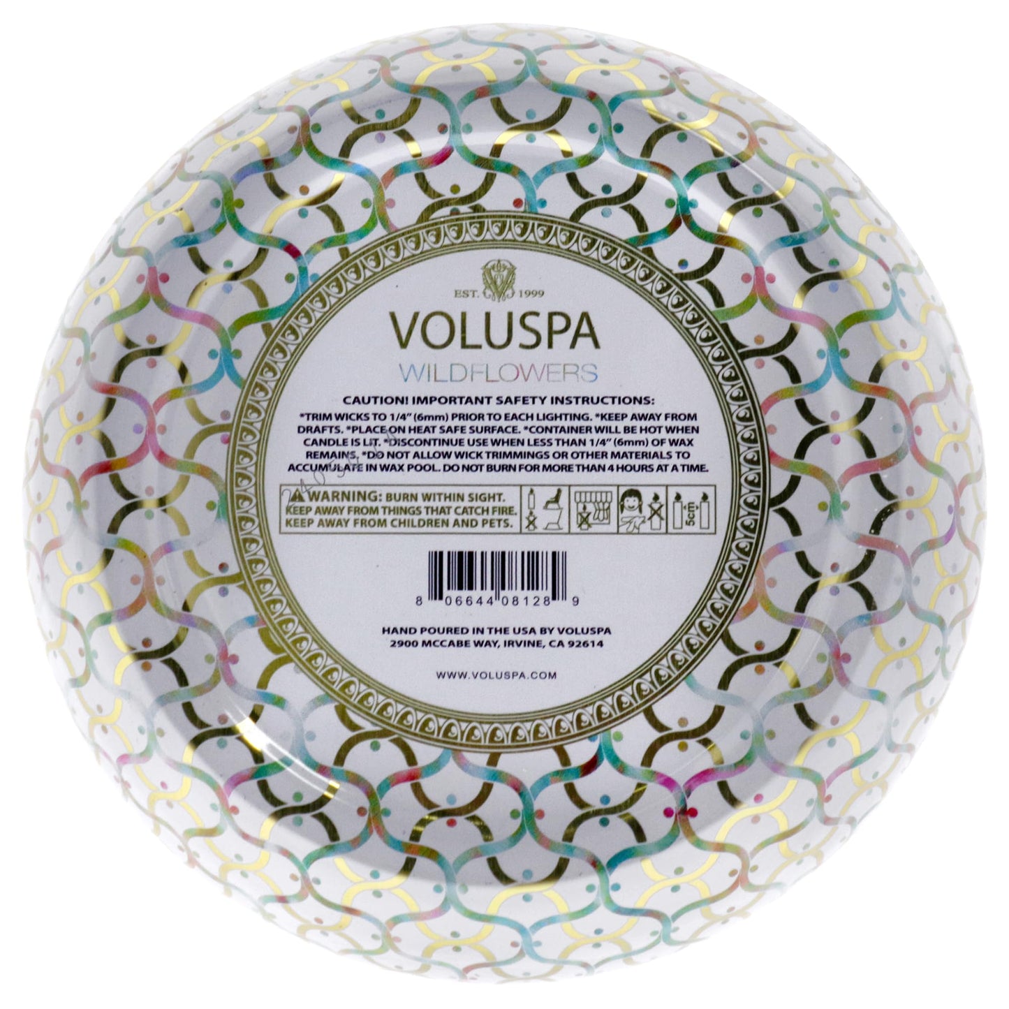 Voluspa Wildflowers, 3 Wick Tin Candle, 12 oz, 40 Hour Burn Time, All Natural Wicks and Coconut Wax for Clean Burning, Vegan, Poured in the USA