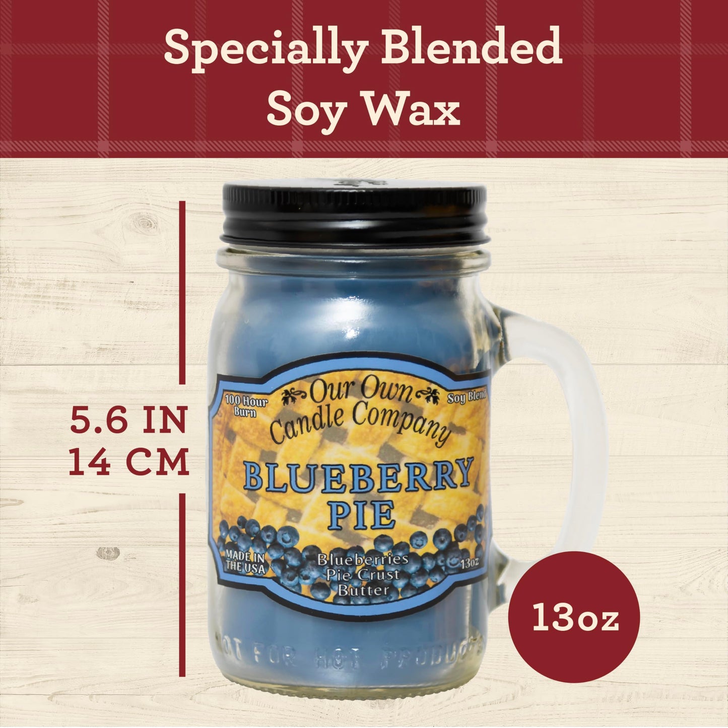 Our Own Candle Company, Blueberry Pie Scented Mason Jar Candle, 100 Hour Burn Time, 13 Ounces
