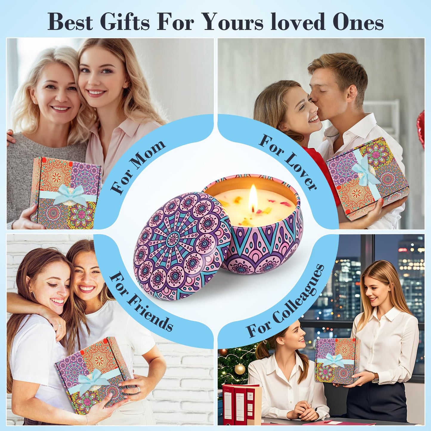 MILINITIQI 4 Pack Candles Gift Set for Women, Small Scented Candles with 8% Essential Oils, Natural Soy Candle with Floral Scents, Elegant Gifts for Women,Men, Spa,Bath,Yoga,Birthday Valentine's Day
