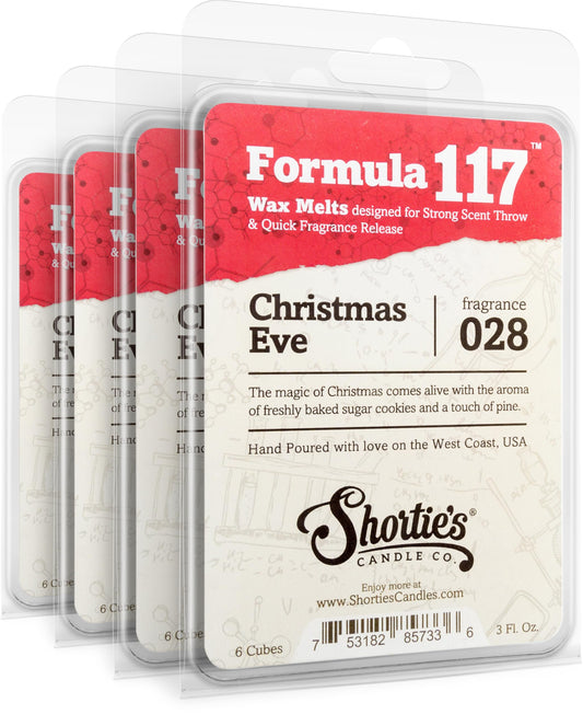 Shortie's Candle Company Christmas Eve Premium Wax Melts 4 Pack - 12 Oz., Strong & Long Lasting, Non-Toxic - Made with Essential & Natural Oils - Formula 117