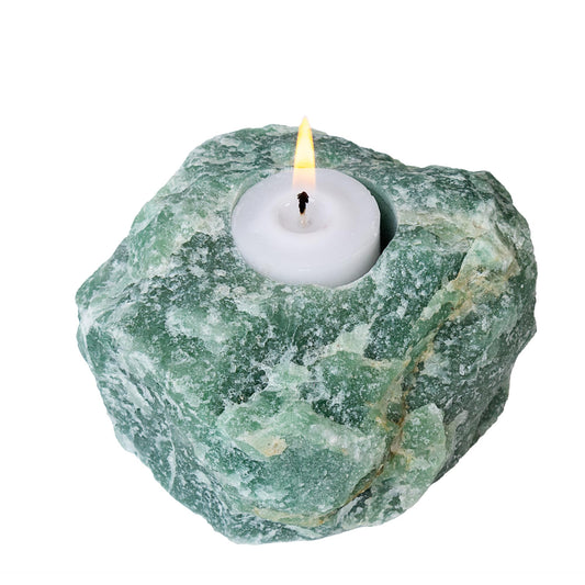 Nature’s Decorations Tealight Candle Holder - Real Green Quartz Natural Stone Crystal Perfect for Home & Geode Decor, and Centerpieces, Ideal as Candlestick Holder, 3 x 3 x 1.5 Inches