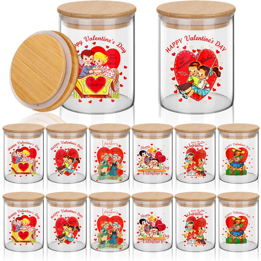 Yungyan 12 Set 17oz Glass Storage Jars with Airtight Lid Retro Vintage Candle Jars Containers Sets for Kitchen Candy Cookie Chocolate Tea, Sugar, Salt, Coffee(Valentine's Day)