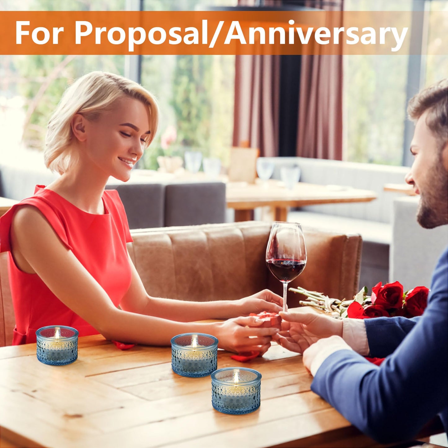 JOYIT Blue Votive Candle Holders Bulk Set of 12, Tealight Candle Holder for Wedding Table Centerpiece, Glass Small Candle Holders for Birthday Party, Valentine's Day, Home Decor (2''X 1.4'')