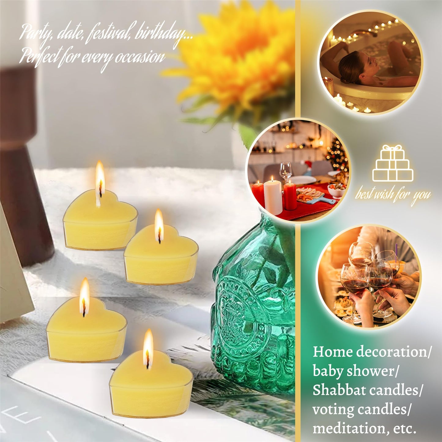 Gedengni Candlesticks Scented Tealight Candles,24pcs Heart-Shaped Tea Light Candles Natural Scent Tealight Candle Wax Handmade Candle Stciks for Spa Home Decor Women Gifts (T02-24HT)