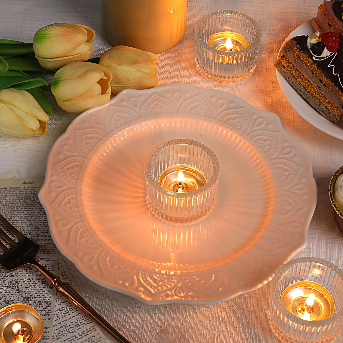 Lanttu Clear Tealight Candle Holder Set of 12, Small Votive Candle Holders for Wedding, Glass Tea Light Candles Holder for Party&Home Decor, Table Centerpiece (2''Dia*1.4''H)