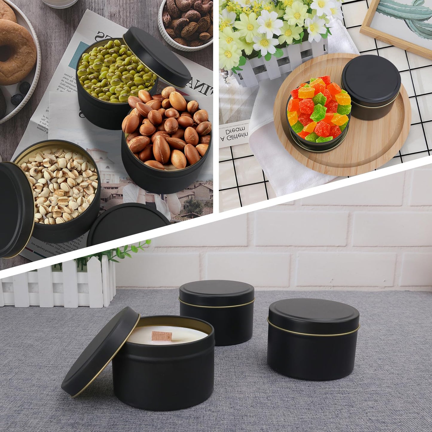 GENHAKON 36 Pack 8 oz Black Candle Tins - Bulk Candle Making Tins and Jars