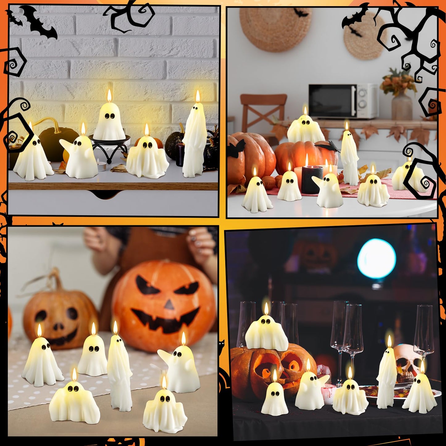 Conelist 6 Pieces Halloween Large Ghost Candles White Spooky Scented Halloween Candles Horror Gifts Candle Tea Lights Goth Room Decor for Summer Dining Table Party Bedroom(Spirit Style,White)