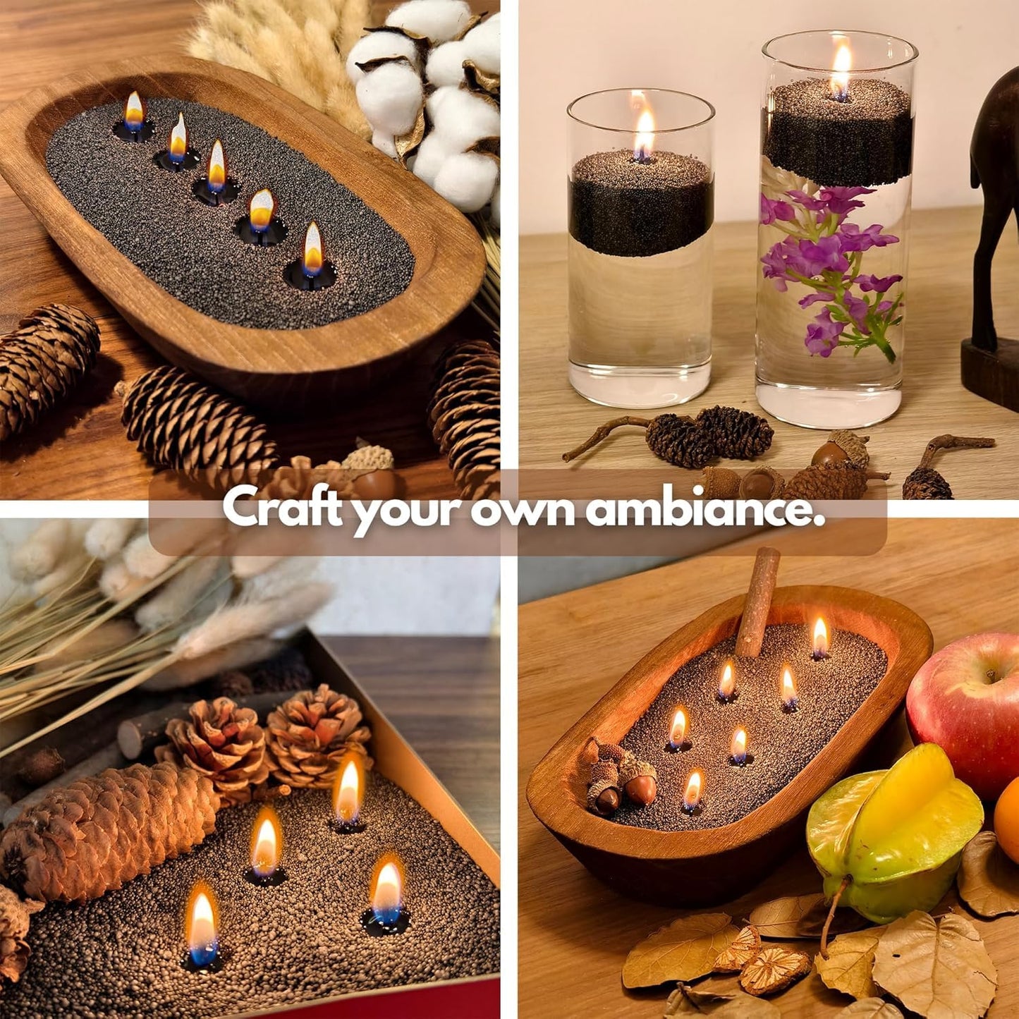 Pearled Sand Candles with Wicks 18 Oz-Refillable Sandalwood&Jasmine Scented Natural Pearled Candle Sand Wax Pearl Candle Powder Beads-Non Toxic Luxury Long Lasting 120 Hours Candles Making Kit Black