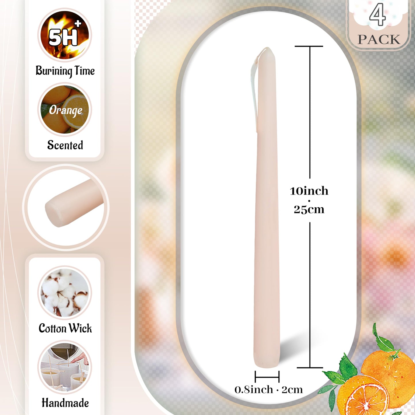 8 PCS Orange Scented Taper Candles Handmade Gradient Orange 10 Inch Candle and Gradient Green Unscented Candles for Holiday Birthday Home Decor