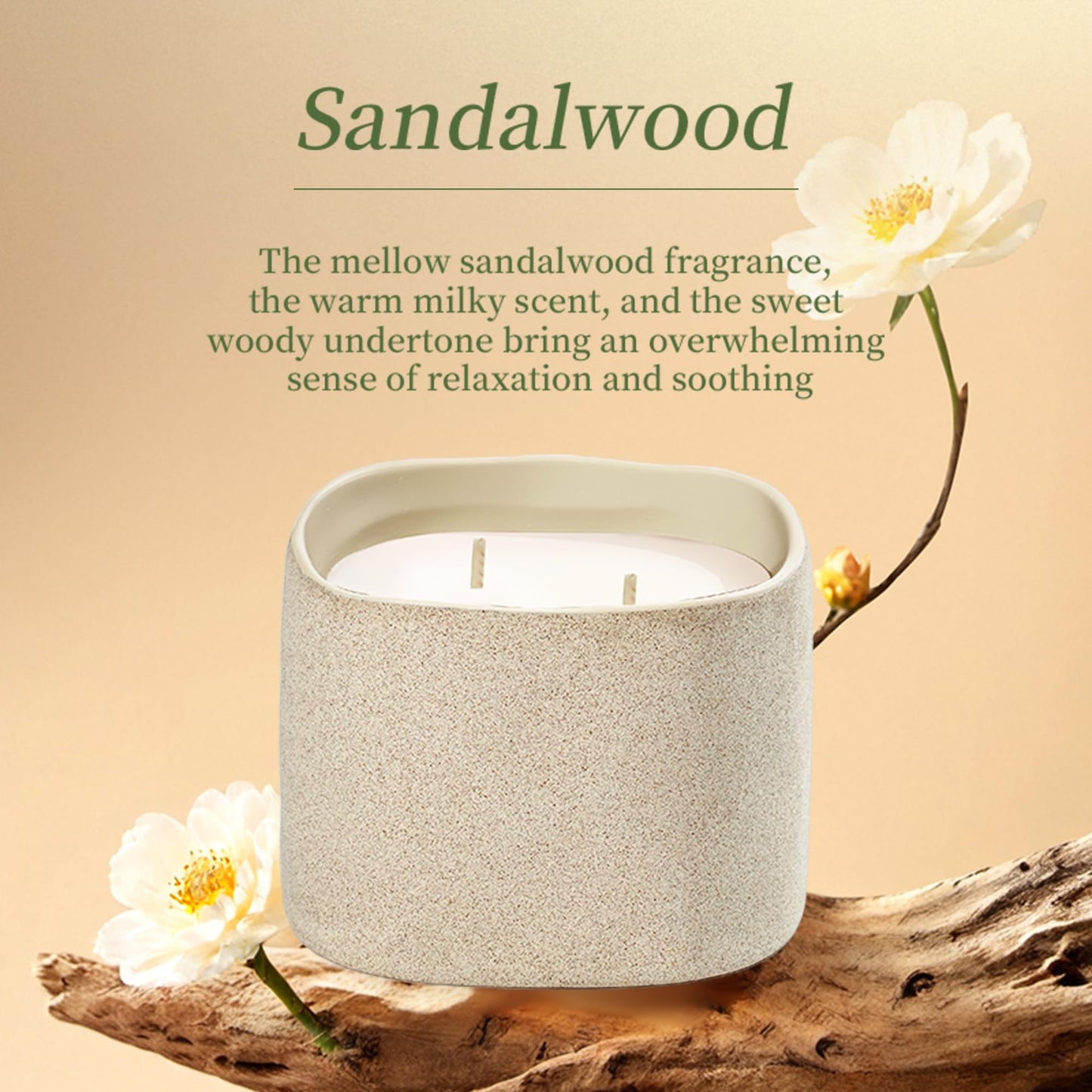 Scented Soy Candles, Large Candle 3 Wicks 19.5oz Japanese Cherry Blossom Ceramic Jar Lava Collection, Gorgeous Gifts for Birthday Thanksgiving Christmas (14.5oz-Sandalwood)