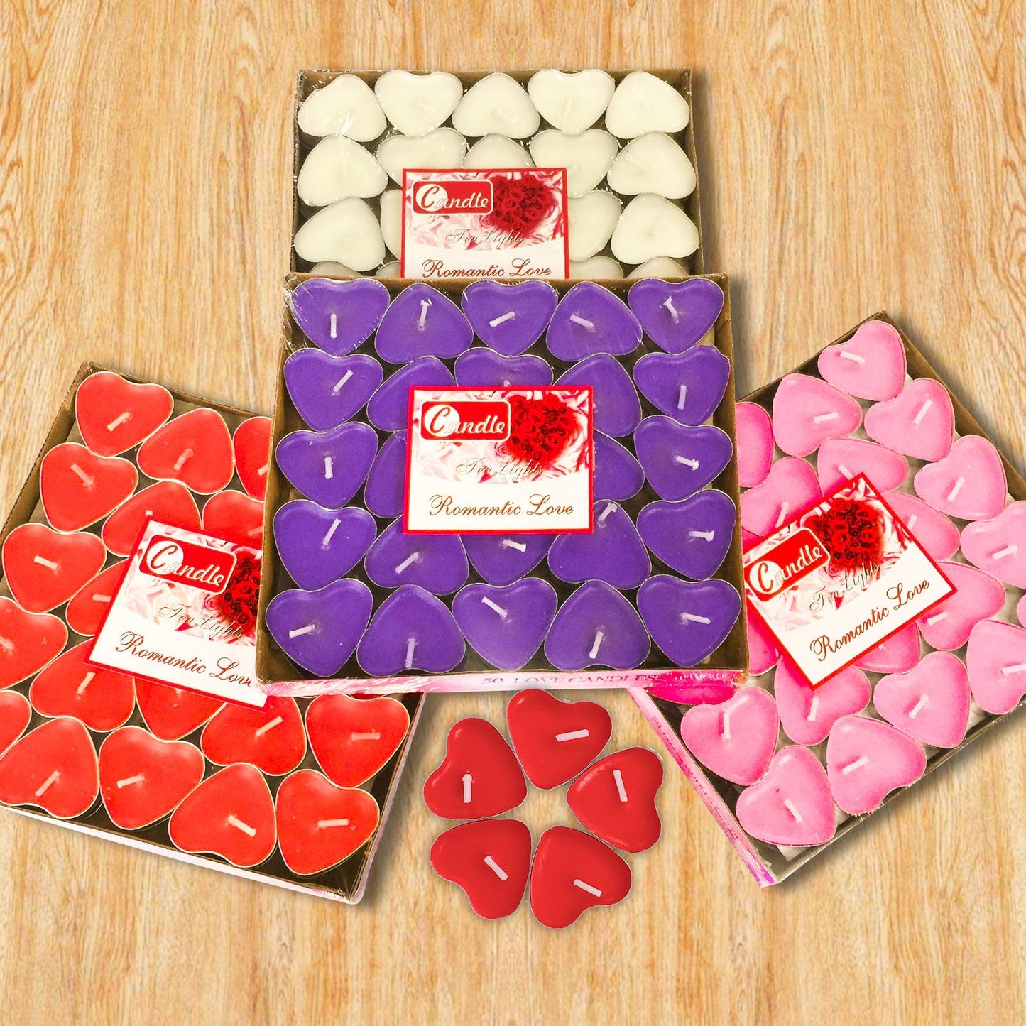 50Pack Heart Shaped Tealight Candles(25x2 Layers),Romantic Love Unscented Tea Lights Candles,Dripless & Long Lasting Smokeless Mini Tealight Candles for Romantic Decor,Pool,Home,Wedding (Purple)