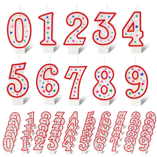 MTLEE 50 Pcs Birthday Number Candles, Polka Dot Colorful Birthday Cake Candles, 0-9 Cake Topper Candle Decoration for Birthday Wedding Anniversary Reunions Celebration Party (Red)