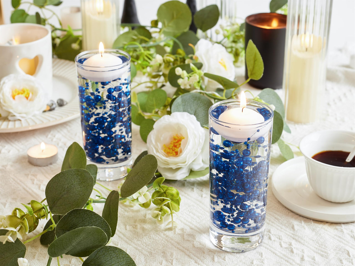YATOJUZI 30 PCS Artificial Pearl String Blue Vase Filler Floating Pearls for Vases Centerpieces Faux Pearl Beads String Decorations Wedding Holiday Party Decor
