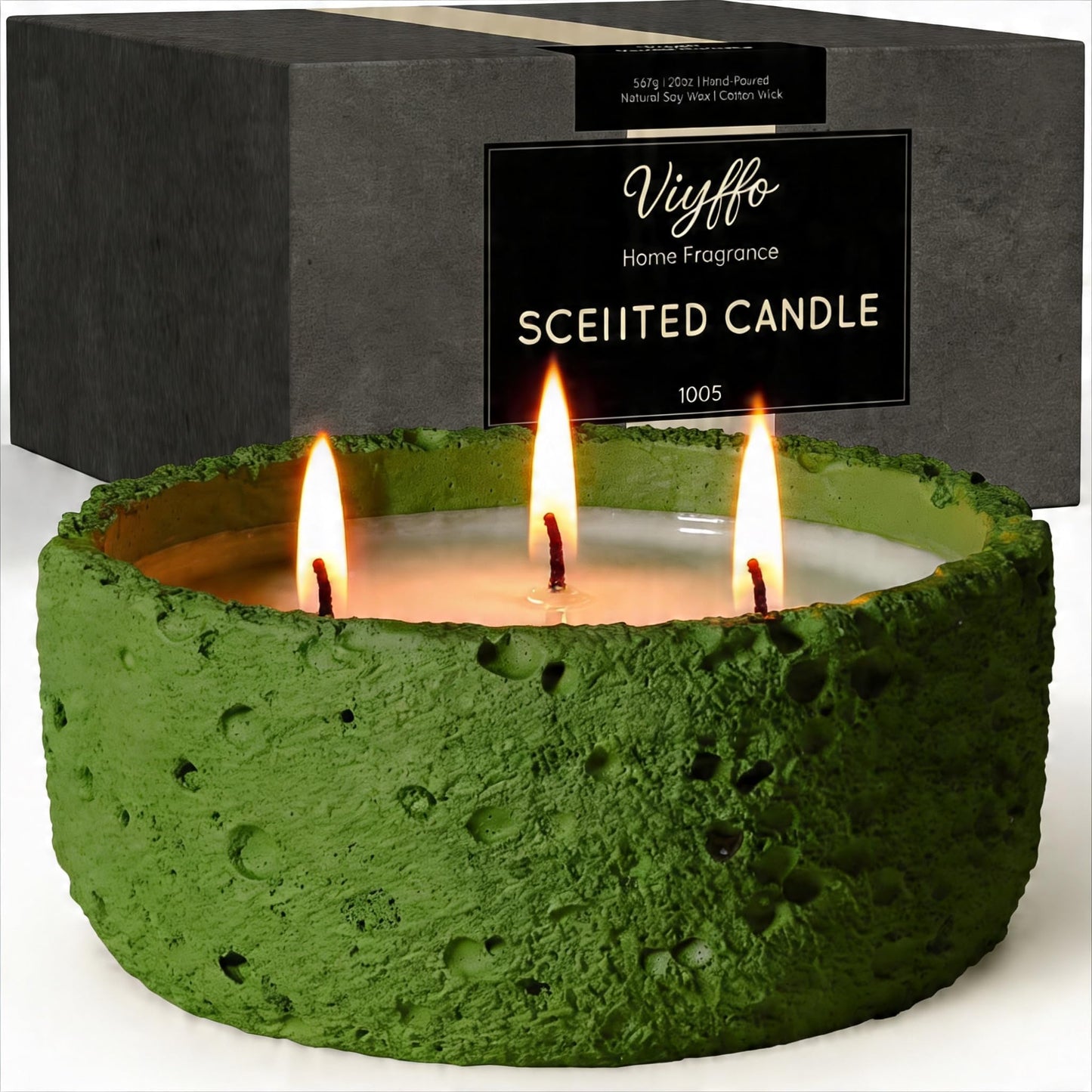 Viyffo 20oz Large Scented Candle – Woodland Breeze, 3 Wick Non Toxic Soy Candles for Women and Men, Elegant Matte Green Ceramic Jar, Luxury Home Fragrance, Elegant Outdoor Décor & Spring Gift