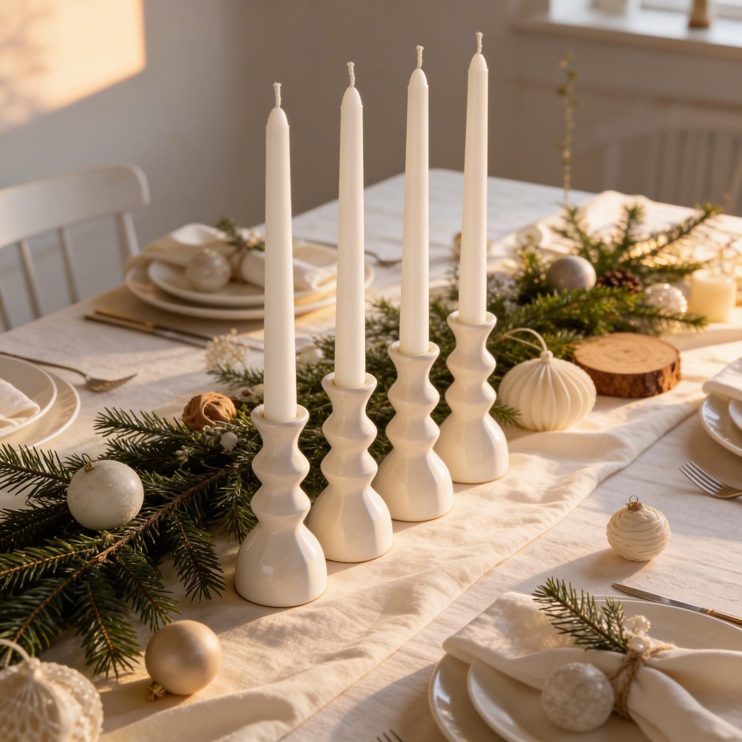 Viyffo Taper Candles, 10 Inch, 4 Pack, White – Unscented, Dripless & Smokeless Design, Up to 8-Hour Burn – Tall Candlesticks for Wedding, Dinner & Home Decor