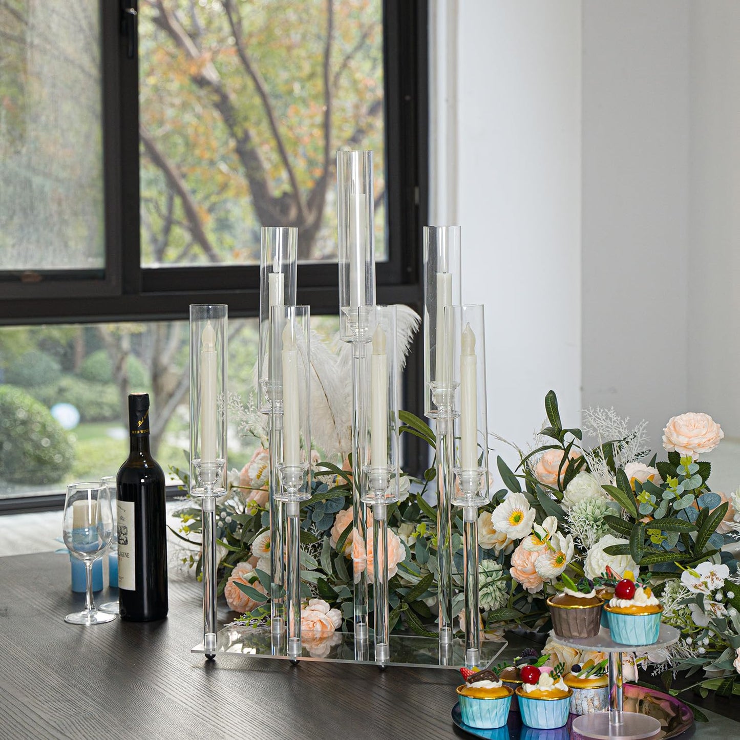 Acrylic Candle Holder Candlestick Holders for Wedding Centerpiece, Candelabra 7 Arms for Wedding Party Birthday Event Decorations, 26.5 Inch Tall