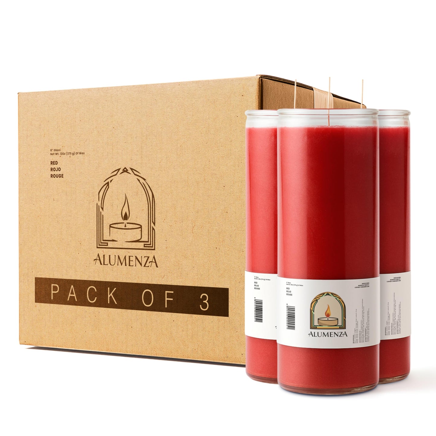 Alumenza Bulk 3 Pack White 7 Day Candles in Glass Jar – Paraffin Wax, Clean Burning Unscented | Large & Tall Devotional Prayer Pillar Candles for Home, Memorial, Spells, Long Lasting