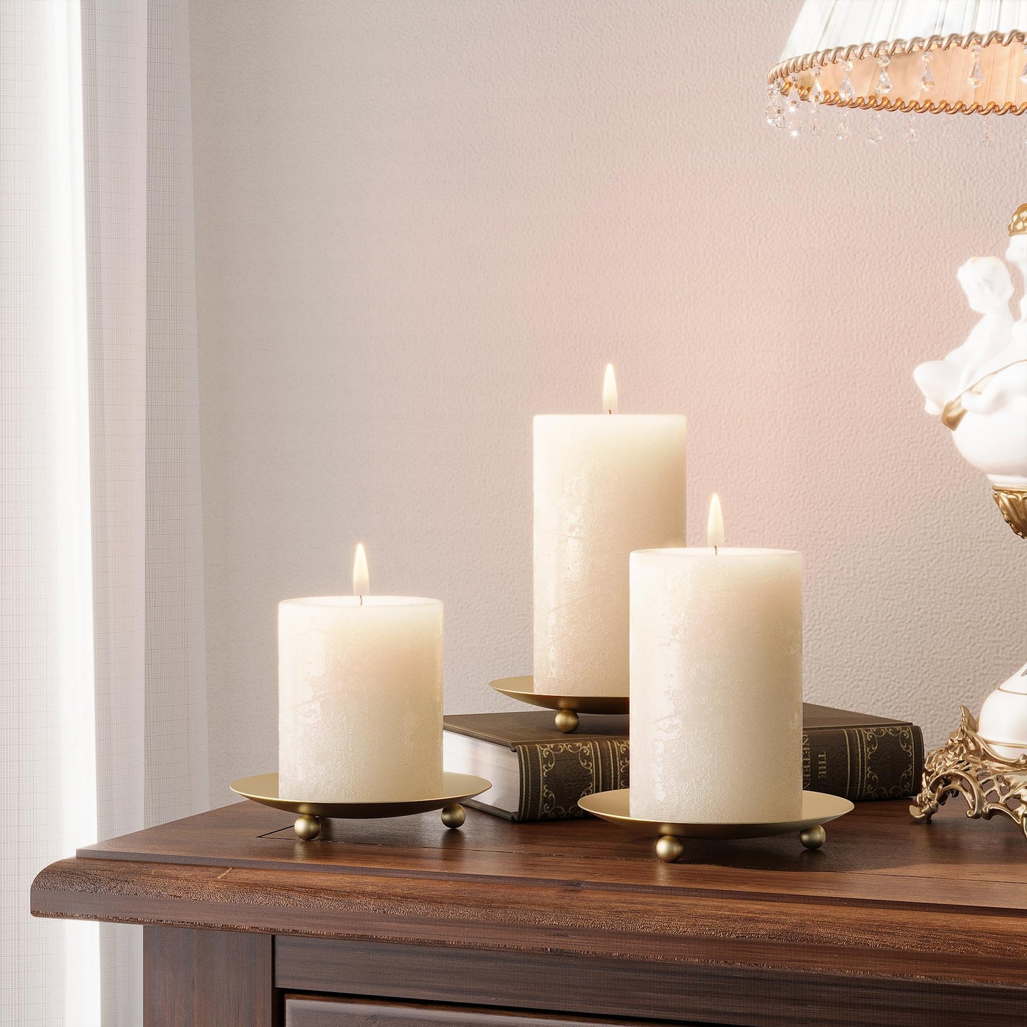 Apsvwys Gold Candle Holders for Pillar Candles, Set of 6 Premium Metal Candle Plates Candle Stand for LED or Wax Candles, Decorative Pillar Candle Holder Dish for Table Centerpiece