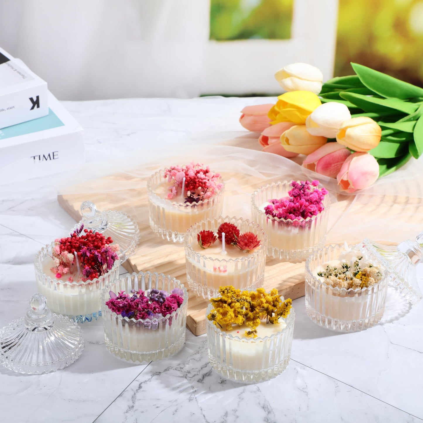 FoldTier 24 Pcs Votive Candle Holders Bulk, Glass Jars with Lids, Tealight Holders for Table Centerpieces, Home Decor Wedding Bridal Summer Baby Shower Favors