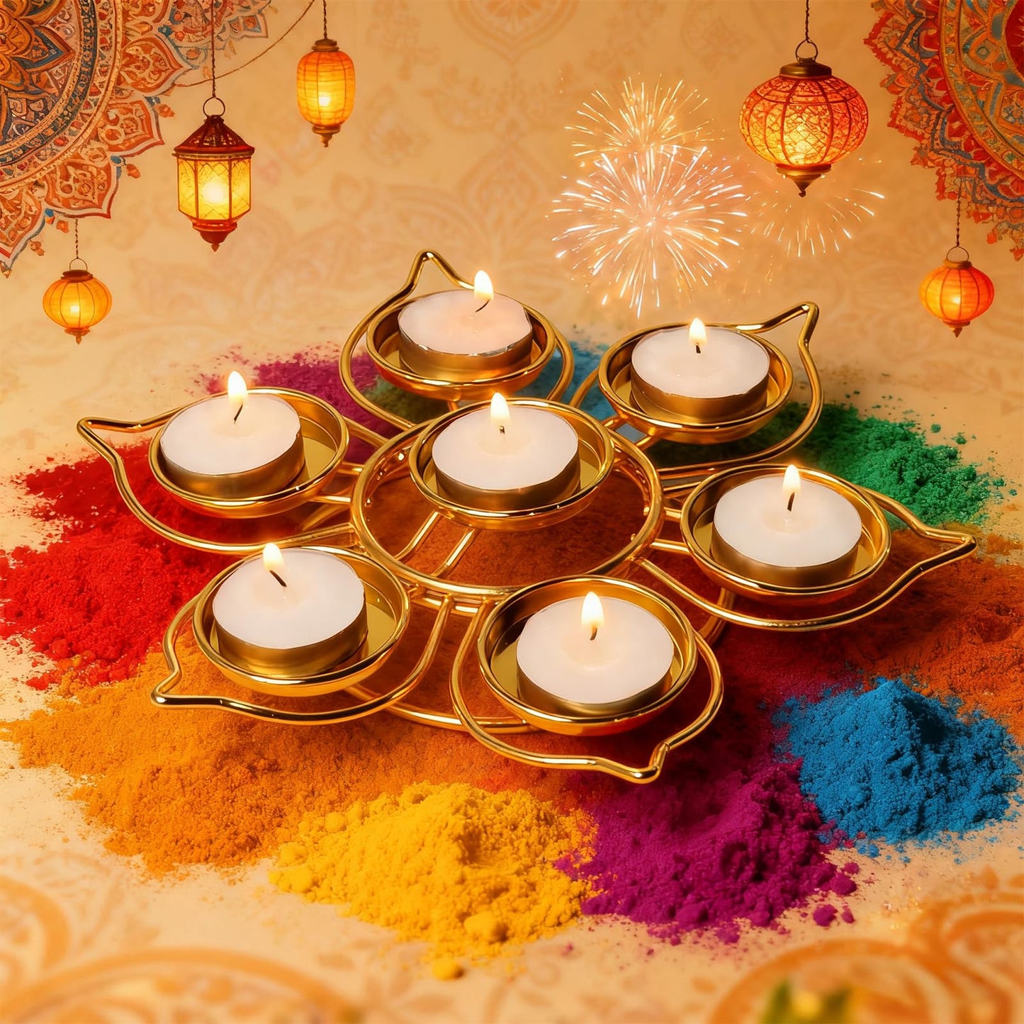 Lotus Tealight Votive Candle Holder, Diwali Decorations for Home, Reusable Metal Diwali Diya for Puja Wedding Navratri Housewarming Gifts Home Decor