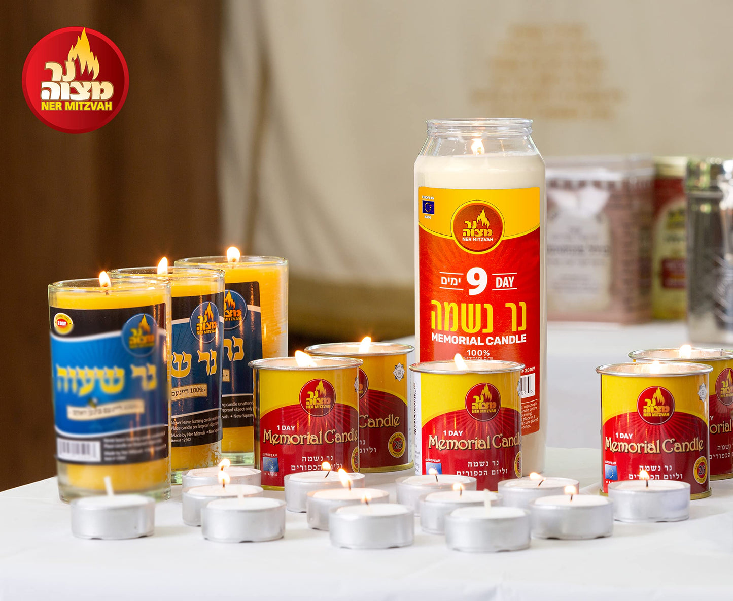 Ner Mitzvah 9 Day Yartzeit Candle - 20 Pack Kosher Yahrtzeit Memorial and Yom Kippur Candle in Plastic Holder