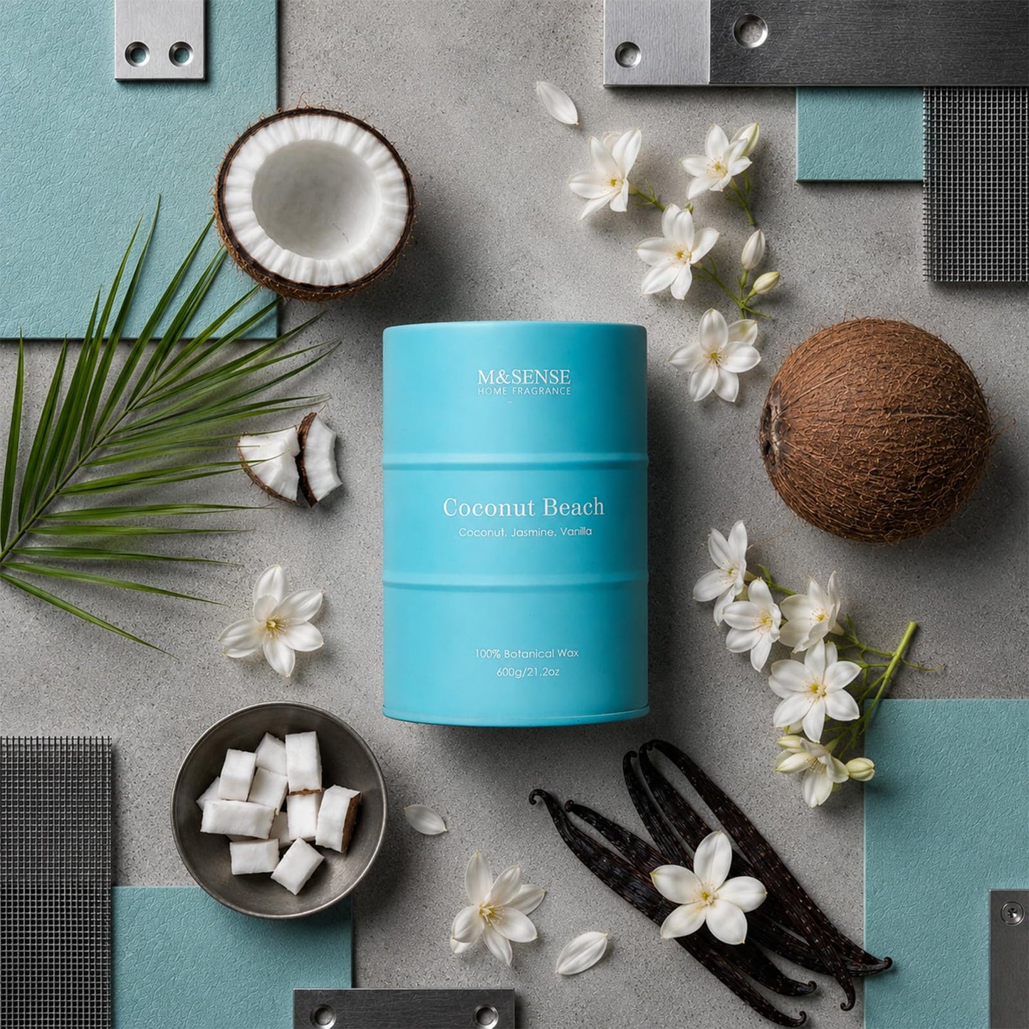 M&SENSE Coconut Beach Scented Candles Large Summer Candle, Natural Soy Candles 21.2oz Beach Candle,Aromatherapy Candle for Stress Relief Meditation Relaxing