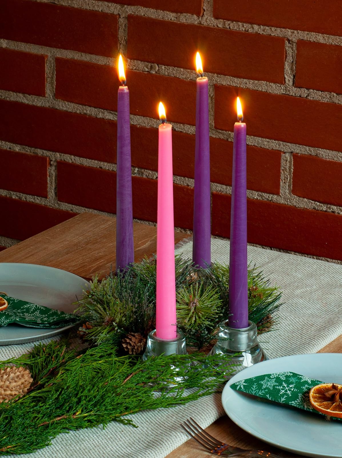 CANDWAX 10 Inch Advent Taper Candles Set of 4 - Long Burning Dripless Unscented Tapers - Perfect for Advent Wreaths, Christmas Décor - 3 Purple Tapers, 1 Pink Tapered Candle