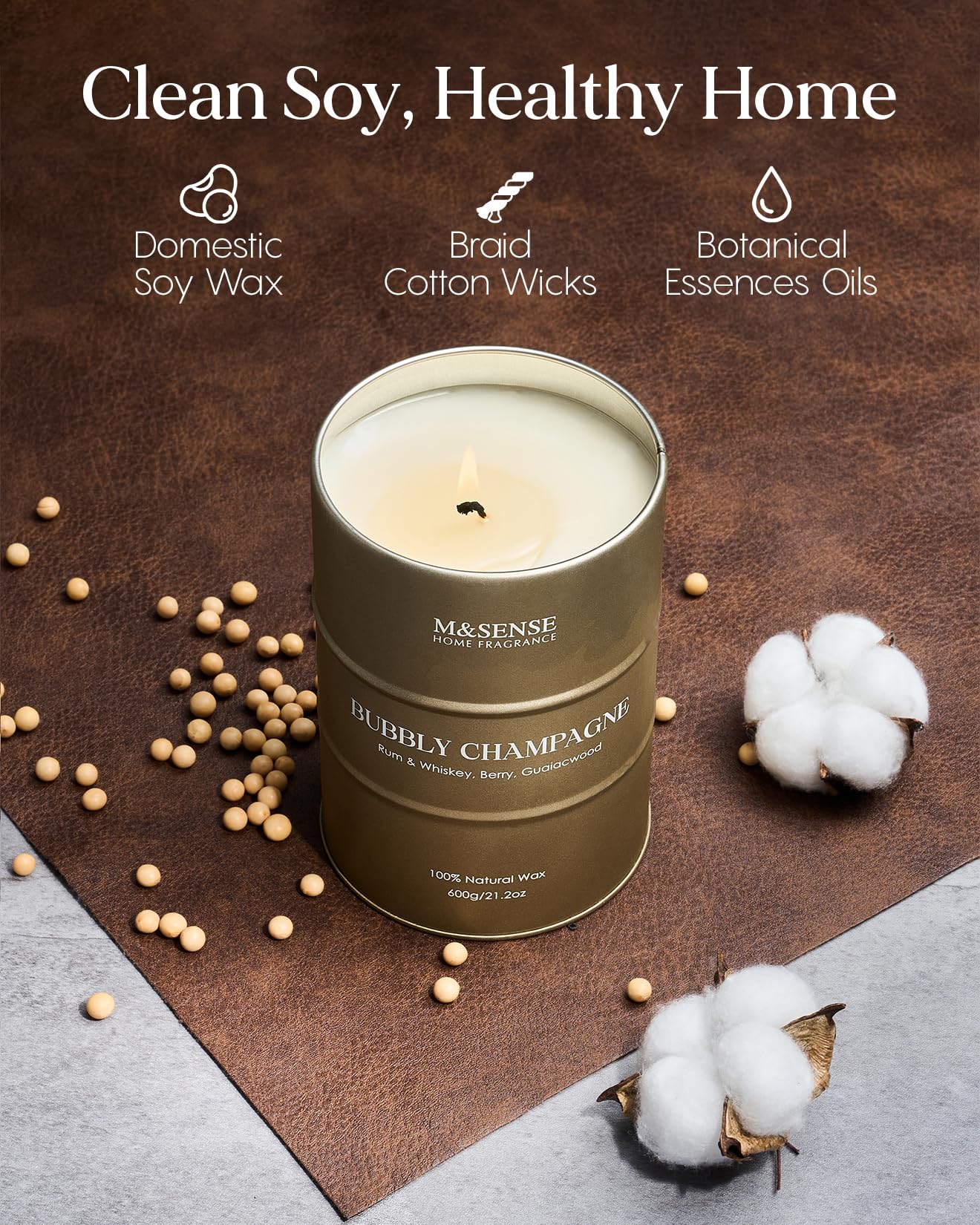 M&SENSE Bubbly Champagne Large Candles for Home Scented, Candles Gifts for Women & Men, Natural Soy Candles, House Warming Gifts New Home, 120 Hours Long Burning, 21.2 oz