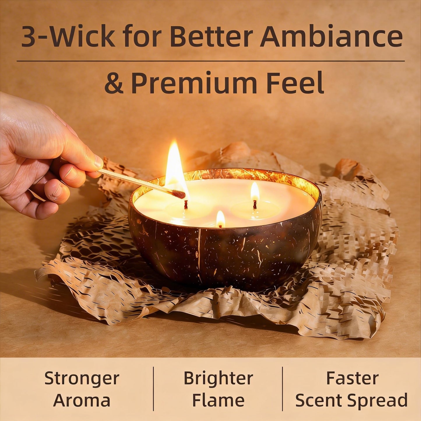 Viyffo Ocean Breeze Scented Candle, Large 18oz 3 Wick Non Toxic Soy Candles, Natural Coconut Shell Candle for Home, Fresh Airy Aromatherapy for Relaxation & Summer Décor, Unique Gift for Women & Men